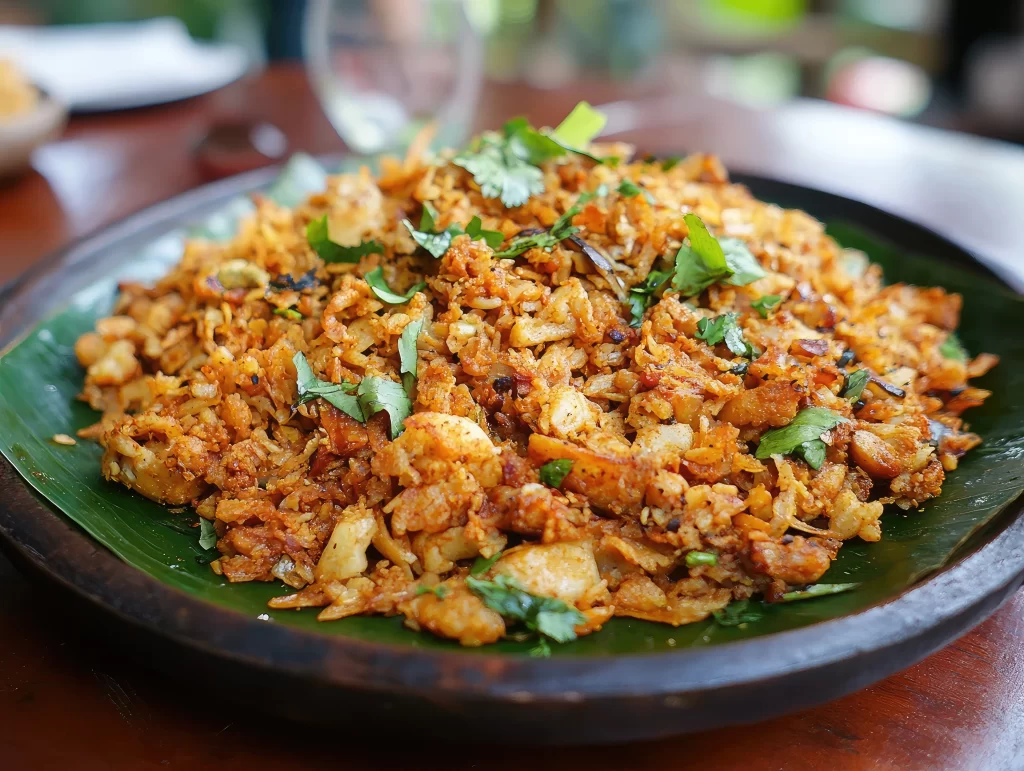 Sri Lankan kottu roti served on banana leaf popular live catering dish for events in London